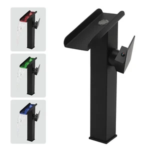 Grifo de lavabo de baño LED cascada recipiente tocador fregadero de una sola manija espumador ABS - Imagen 1 de 24