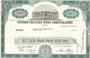 Custer Channel Wing Corporation stock certificate 50 shares common stock Class B - Picture 1 of 3