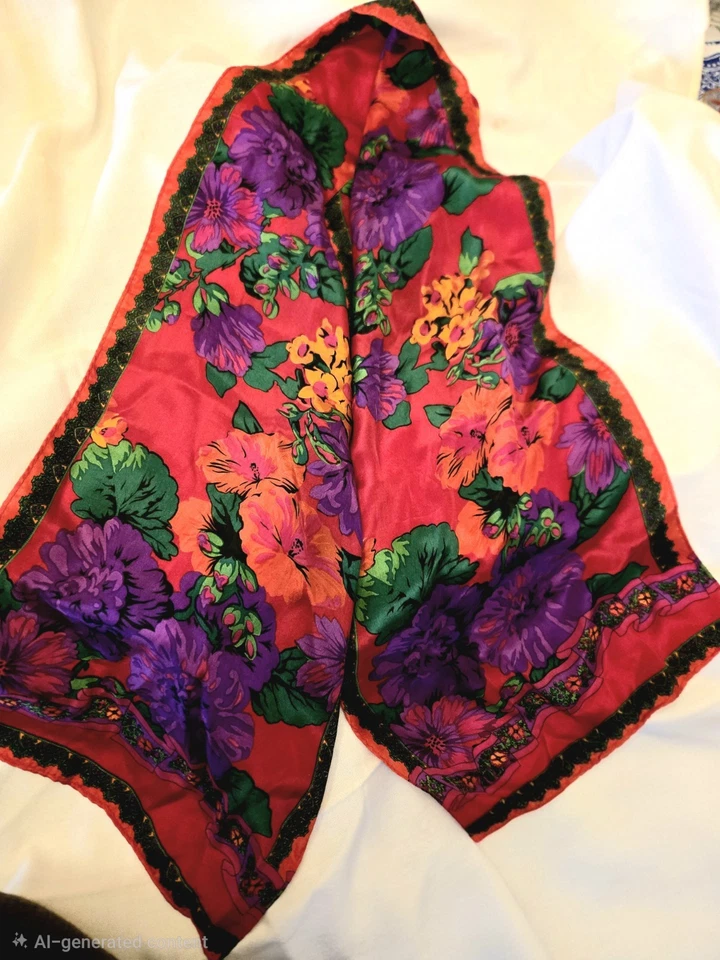 Bufanda vintage 1990 Liz Claiborne brillante colorida floral oblonga 100 % seda Japón Foto 1 de 4