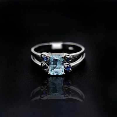 Natürlich Aquamarin und Blau Saphir Edelstein Ring 925 Sterlingsilber Ring l868 - Bild 1 von 4