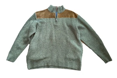 Pendleton Wool Sweater Mens M Green 1/4 Zip Elbow Patches Leather Trim Shetland - Image 1 of 4