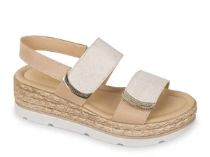 Sandali a strappo Valleverde 32391 beige oro zeppa 5cm Made in Italy - Imagen 1 de 1