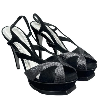 Bebe 90-х черный змея замши слинга платформе Stiletto заглянуть носок обуви женщин 10B  - Изображение 1 из 4