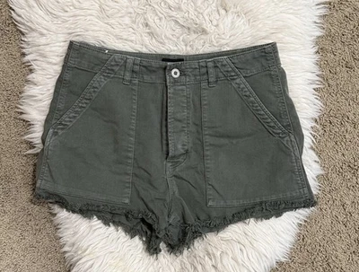 Hudson Women’s Mika High Rise Military Shorts Frayed Hems Button Fly Green 29 - Image 1 of 4