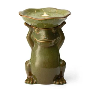Frog Hold a Lotus Birdbath Fountain Ceramic Outdoor Standing Waterfall with P... - Picture 1 of 7