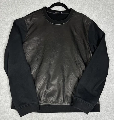 BLK DNM толстовка мужская XL черная кожа передняя панель Crewneck пуловер гибридный - Изображение 1 из 4