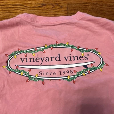 Vineyard Vines Girls Long Sleeve Tee Pink Festive Lights Holiday Sz 5 - Image 1 of 4