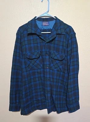 Camisa masculina vintage anos 70 xadrez azul lã botão para baixo tamanho grande - Imagem 1 de 4