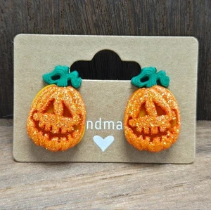 NWT Halloween Jack-O-Latern Earrings Sparkle Pumpkin Stud Light Weight Fashion - Picture 1 of 2