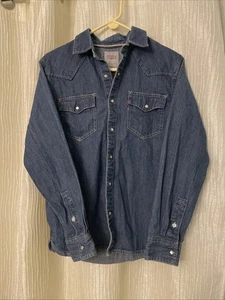 Levis Strauss Blue Modern Long Pearl Snap Shirt Small - Picture 1 of 9