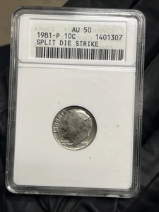 1981 -P ROOSEVELT DIME Old ANACS AU50 MINT ERROR SPLIT DIE STRIKE - Picture 1 of 7