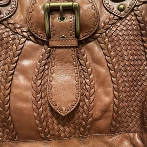 Vintage Lockhart Braided Leather Handbag Brown Shoulder Straps Brass Hardware - Bild 1 von 10