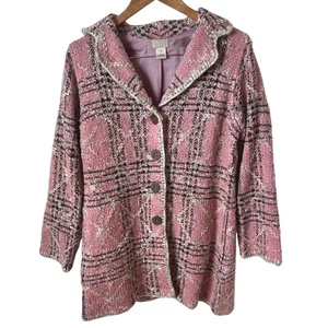 Sigrid Olsen Women's Sport Coat PETITE Medium Pink Boucle Plaid Wool Blend - Picture 1 of 8