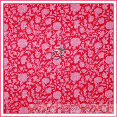 BonEful Fabric FQ Cotton Quilt Red Pink Flower Rose Toile Swirl Leaf Calico Girl - Image 1 of 4