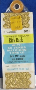 NEW Sealed 3 yds Vintage GOLD Metallic RICK RAck w.40 yds matching thread WRIGHT - Picture 1 of 2