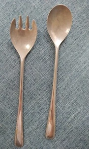 Vintage Italy Large Silver Plated Salad Fork and Spoon Marked Silverplated Italy - Picture 1 of 3