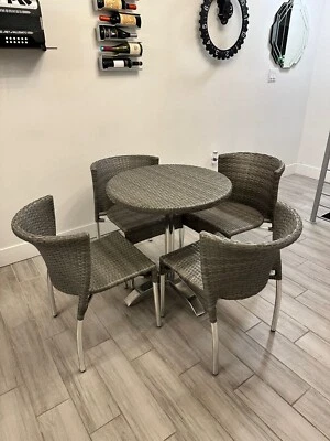 Gerald Beige Round Dining Table & Chairs x 4 Used Outdoors/Balcony - Image 1 of 4