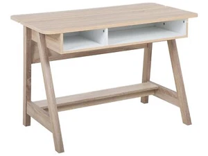 Schreibtisch Bürotisch Computertisch weiß/Holz minimalistisch Jackson - Bild 1 von 9