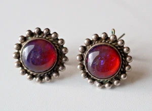 Vintage 1940's Judith McCann Sterling Silver Wingback Earrings~ Signed - Picture 1 of 7