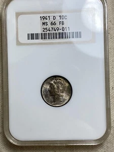 1941-D Mercury Silver Dime NGC MS66 FB Toning Fatty Vintage Old Holder - Picture 1 of 8