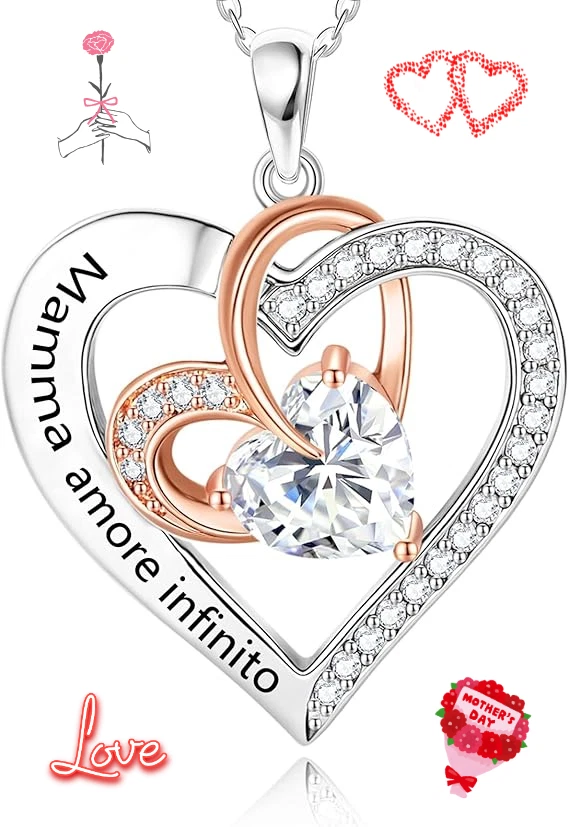 COLLANA CON PENDENTI ✅ ZIRCONE CUBICO ARGENTO 925  REGALO FESTA DELLA MAMMA 2 ❤️ - Immagine 1 di 4