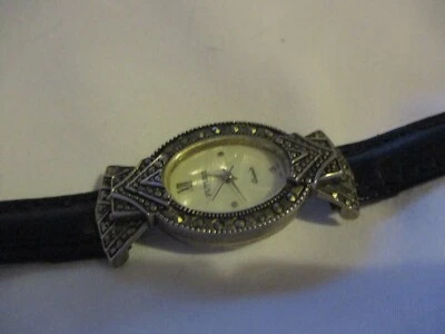 Futura Wristwatch Silver Toned Black Genuine Leather Buckle Band Oval Shape Face - Image 1 of 4