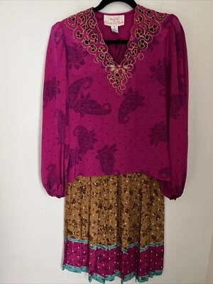 Impresionante Blusa Plisada Midi Falda Conjunto Seda Miss O By Oscar De La Renta Talla 10 Foto 1 de 4