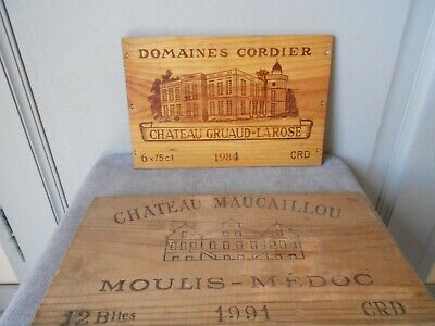 2 VINTAGE FRENCH WOOD WINE Chateau  Plaques Signs : 1984 1991 • 45$