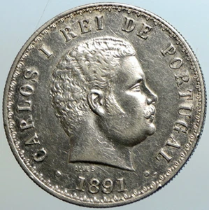 1891 PORTUGAL King Carlos I Antique OLD Silver 500 Reis Portuguese Coin i102570 - Picture 1 of 3