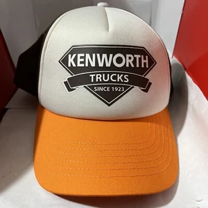 Kenworth Trucks White Orange & Brown Foam & Cloth Screen Print Trucker Hat Cap - Picture 1 of 5