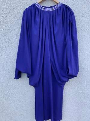 VESTIDO VINTAGE ANOS 80 CAPA JERSEY ROXO GREGA BATWING ENFEITADO M 12 14 - Imagem 1 de 4