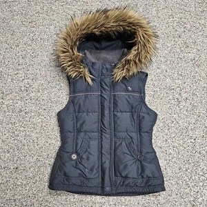 Abercrombie Down Vest w/ Faux Fur Trimmed Hood Size XL Youth  2 Way Zip & Snaps - Picture 1 of 18
