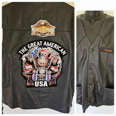 Chaleco de motociclismo Harley Owners Group EE. UU. HAWG de cuero negro XL con parches Foto 1 de 4