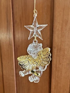 Sterling Clear Acrylic Angel with Gold Wings & Mandolin Christmas Ornament … NEW - Picture 1 of 5