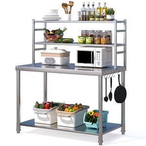 Kitchen Prep Table Stainless Steel Table w/Overshelves&Adjustable Tier Shelves - Picture 1 of 9
