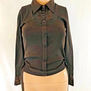 Ideology Petite. women’s Sweater w Satin inset Blouse, Cuffs. Sz PXS Brown - Picture 1 of 8