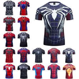 Men's T-shirts Spider Superhero Compression Tights Short Sleeve Tops Tee Gym