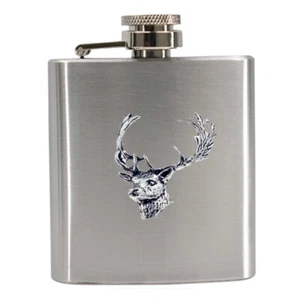 A63 Fallow Deer Head Pewter compact 3oz Stainless Steel Hip Flask Captive top - Picture 1 of 3