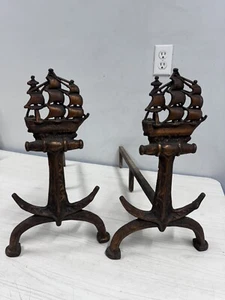 Vintage Nautical Andirons-Myer S. Rubens Spokane Wash. 16"T x 10"W x 24"D USA! - Picture 1 of 10