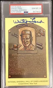 Whitey Ford Signed Gold Plaque Postcard HOF Autograph Yellow Yankees PSA/DNA 10 - Picture 1 of 3