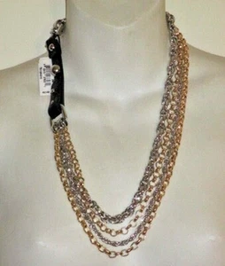 Nordstrom MUJER Oro Plata Link Hebilla de imitación hebilla de cuero Collar de capas NWT 42 - Imagen 1 de 9