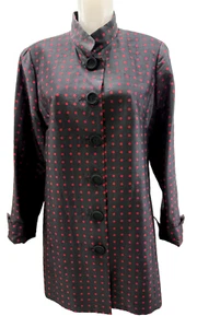 Nina McLemore Black Red Silk Polka Dot Mandarin Collar Jacket Blazer Size 14 - Picture 1 of 6