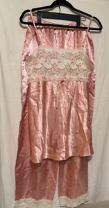 Gunne Sax Jessica McClintock PJ set Pink White lace Top wide leg Pants w/pockets - Picture 1 of 11