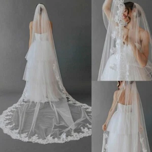 Luxury Floral Embroidered Lace Veil Bride Wedding Cathedral Length with Comb - Picture 1 of 10