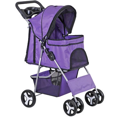 Durable Foldable Dog Stroller Pet Travel Carriage for Pet w/ Carrier Cart Purple - Image 1 of 4