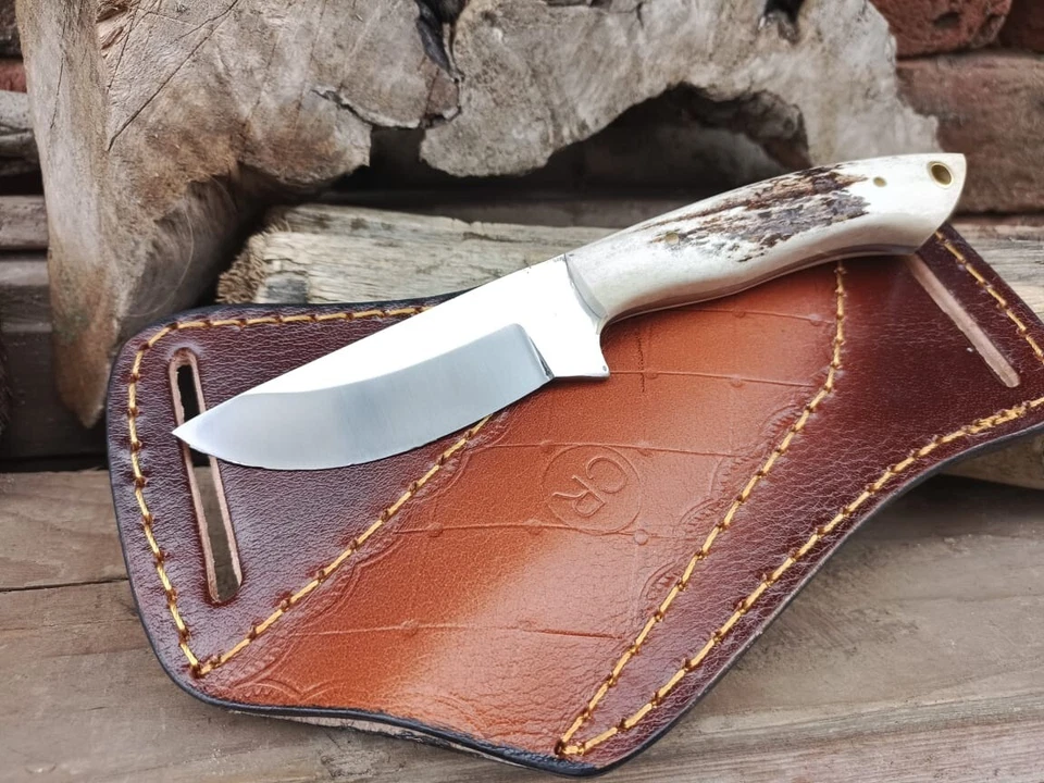 HANDFORGED CUSTOM HUNTING, SKINNING COWBOY KNIFE WITH STAG HANDLE & SHEATH - Image 1 of 4