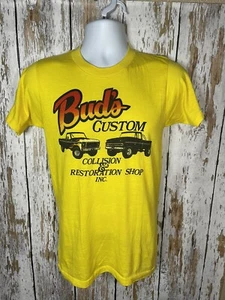 Vtg 60s 70s Buds Custom Collision & Restoration Shop Yellow Tee T-Shirt M - Picture 1 of 10