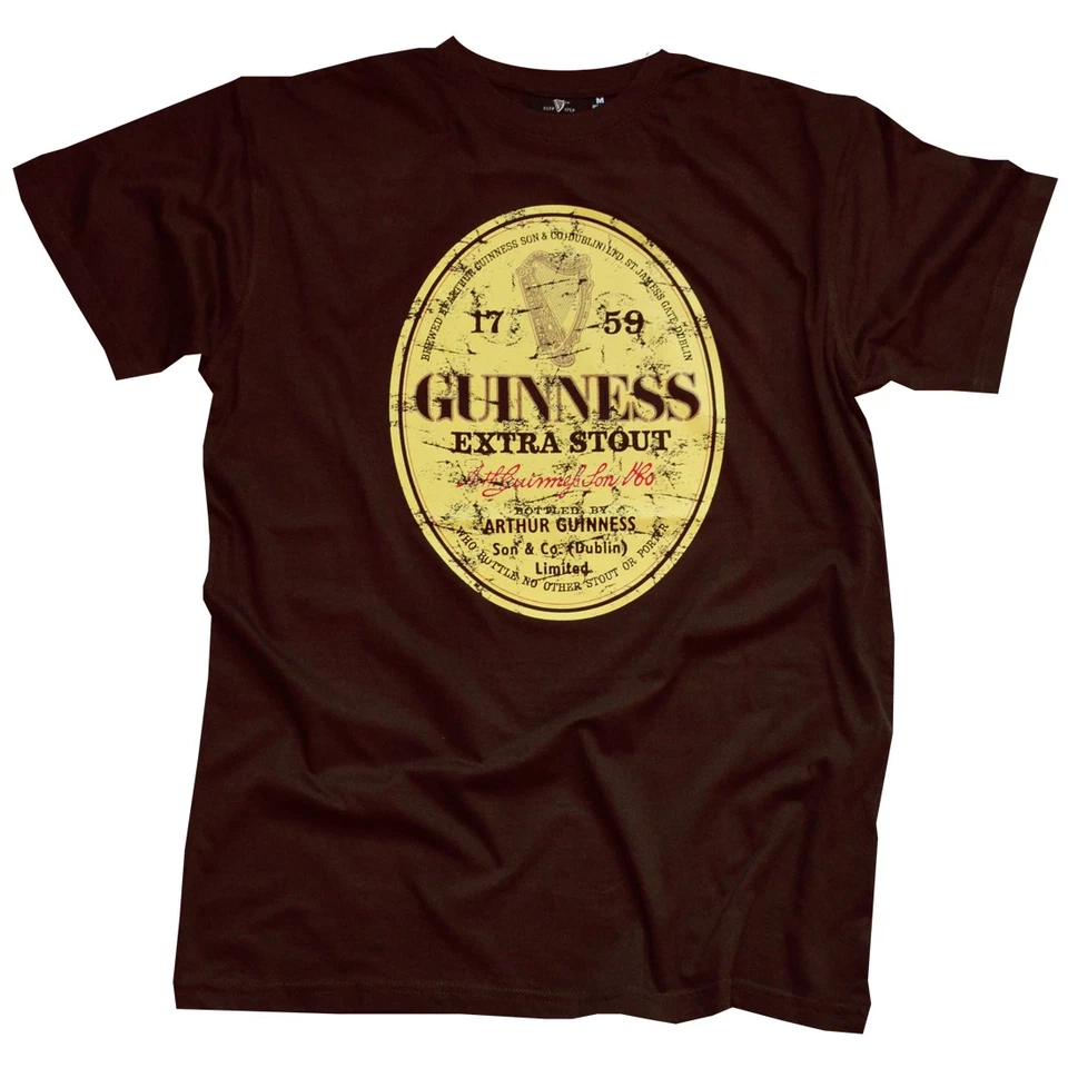Guinness Brown T-shirt Cotton Round Neck Short Sleeves Irish Harp Guinness Logo — 第 1/1 张图片