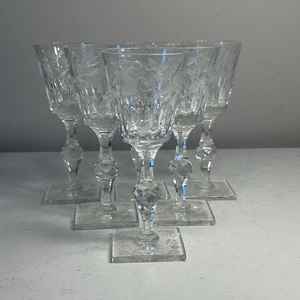 Antike Falken gravische Obstkelche quadratischer Sockel geschliffen Kristall 6er Set - Bild 1 von 6