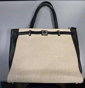 Kate Spade New York Bone Wicker Straw/Black Leather Tote, Shoulder Bag *READ* - Picture 1 of 24